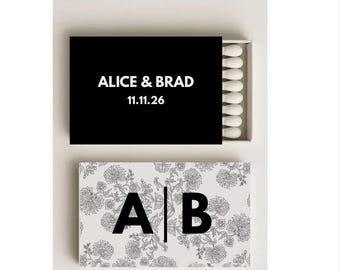 Black Paisley Monogram Wedding Matchboxes: Personalized Party Favors, Custom Initials