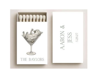 Custom Cat Martini Matchboxes: Personalized Pet Wedding Favors (2.25" x 1.4")