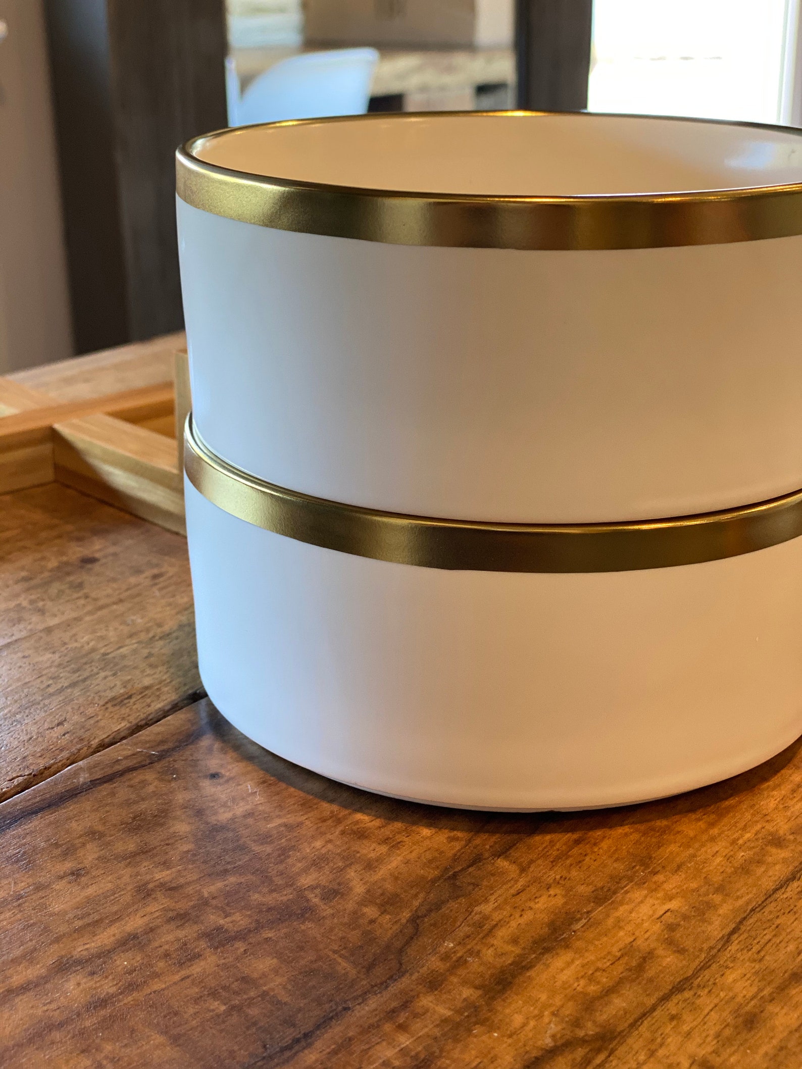 White Ceramic Dog Bowls on Wooden Stands White dog bowls with Etsy