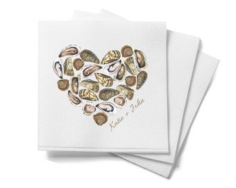 Custom Couple Name Oyster Napkins: Coastal Beach Wedding, Nautical Party