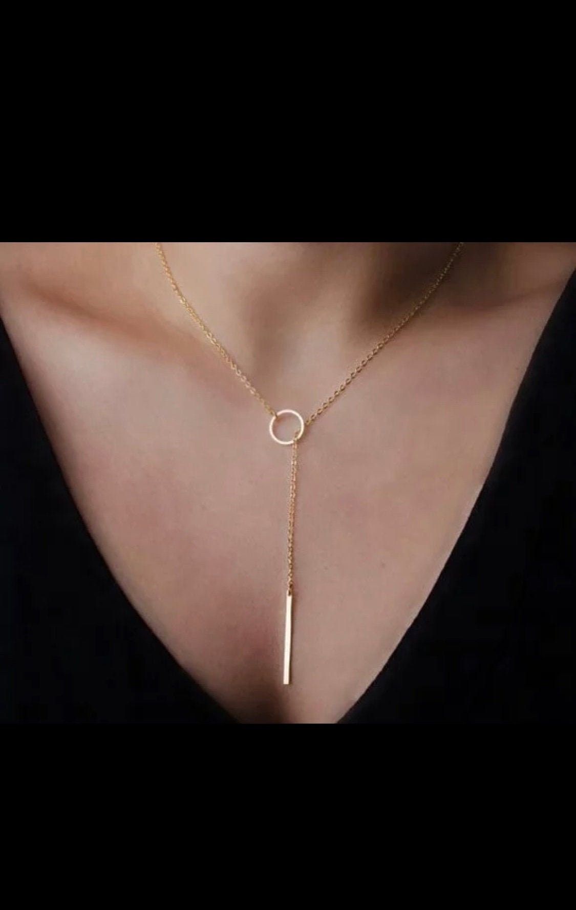 Gold Bar Pull Through Necklace Perfect for Layering Vertical Etsy