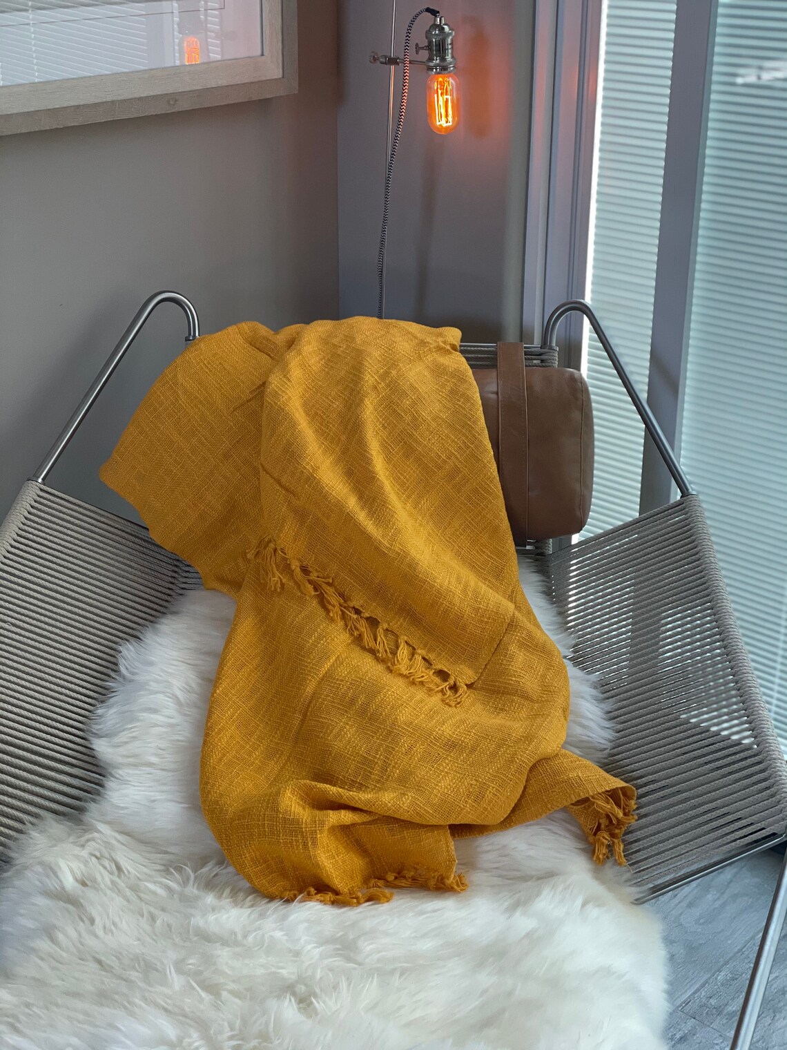 100 Cotton Natural Dyed Mustard Color Woven Throw Blanket Etsy