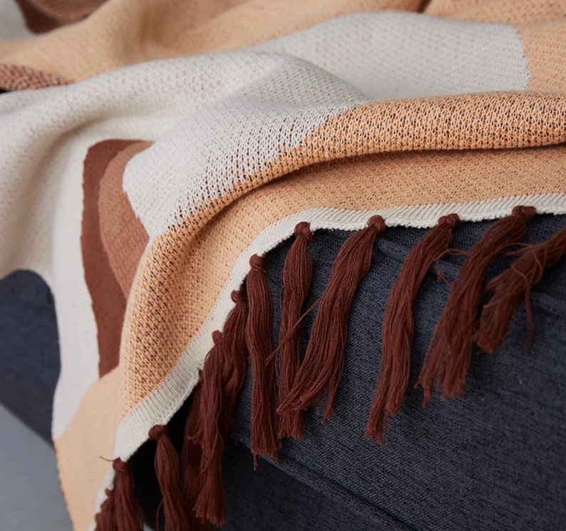 Cotton Boho Orange and Brown Detailed Throw/blanket Mustard Etsy