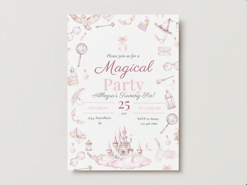 Pink Harry Potter Editable Birthday Party Digital Invitation, Harry