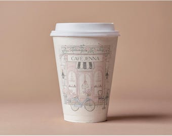 Custom Paris Cafe Coffee Cups, Baby Shower Party Favor, Full Wrap Print