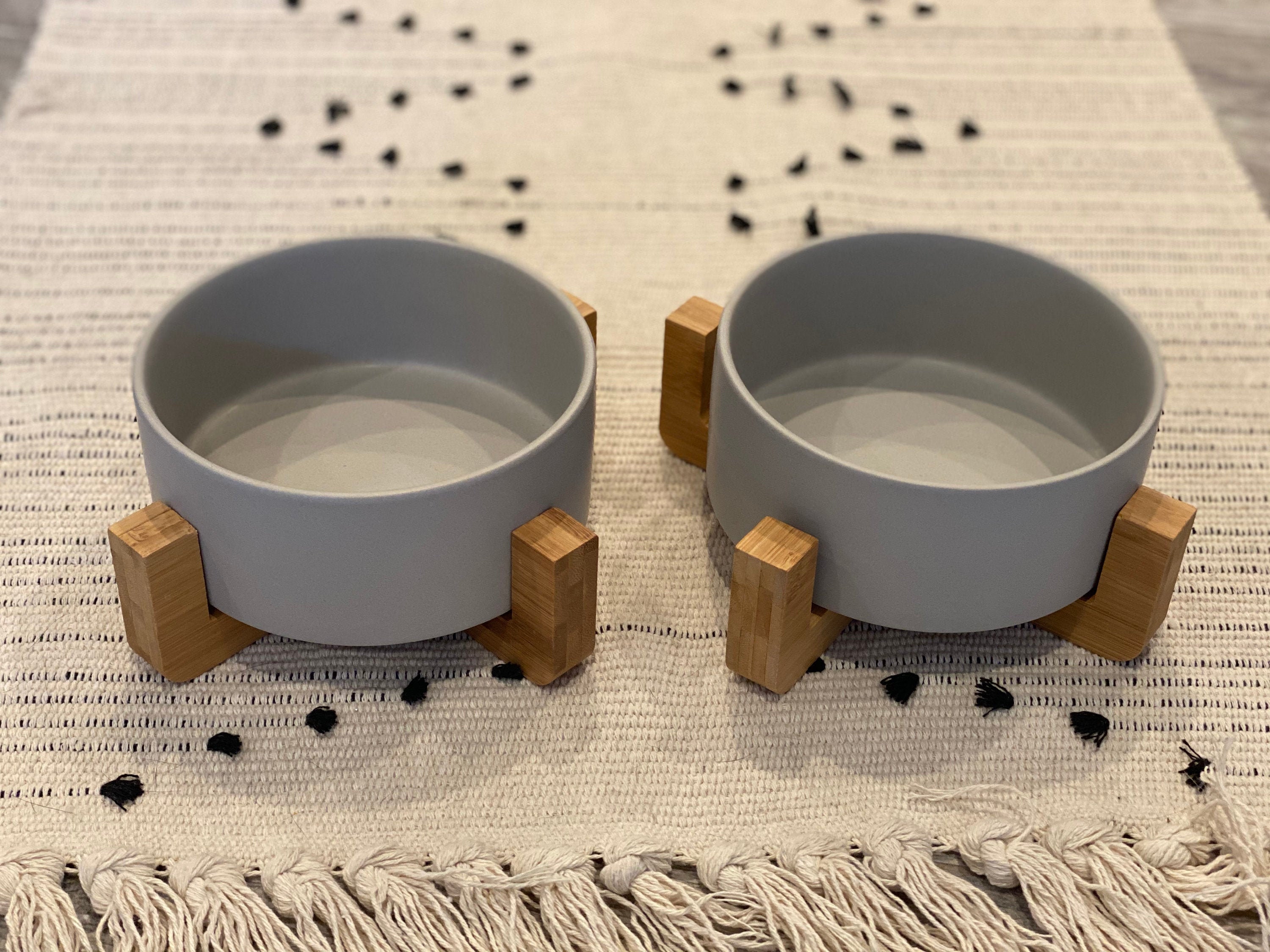 Matte Grey Ceramic Dog Bowls with Wooden Stands customizable Etsy
