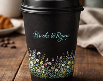 Custom Full Wrap Floral Print Coffee Cups, Any Design Wedding Party Favors