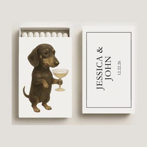 Custom Sketched Pet Matches: Wedding Matchbook Favors, Dog holding Champagne glass