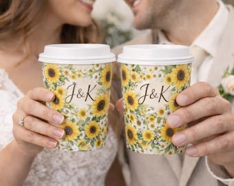 Custom Sunflower Wedding Coffee Cups, Full Wrap Print Design