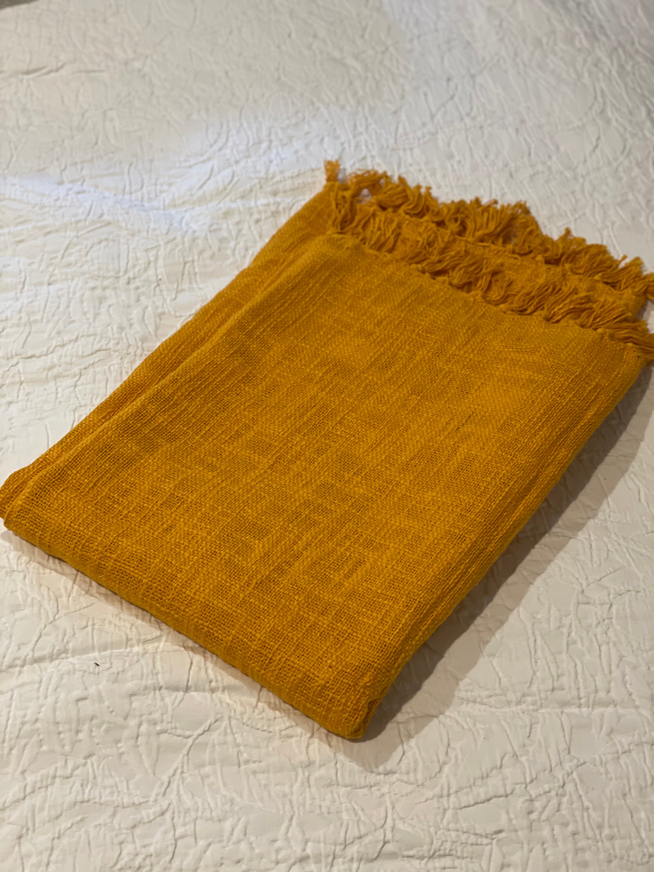 100 Cotton Natural Dyed Mustard Color Woven Throw Blanket Etsy