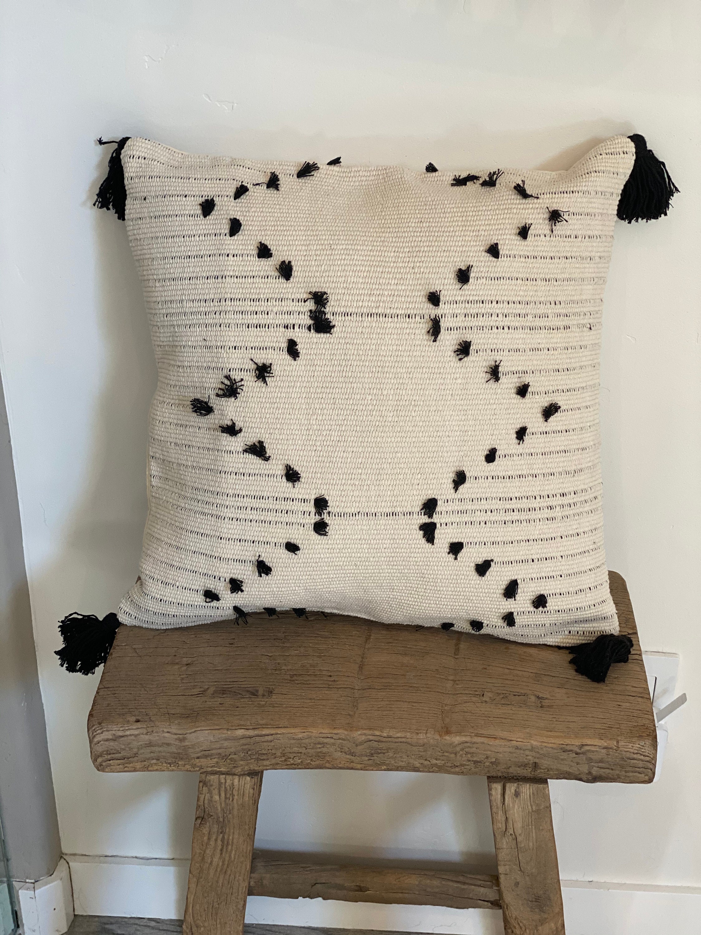 Boho Throw Pillow Cover Black and Cream Etsy