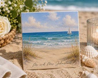 Personalized Ceramic Wedding Coasters: Custom Color Printed Drink beach themed  Coasters