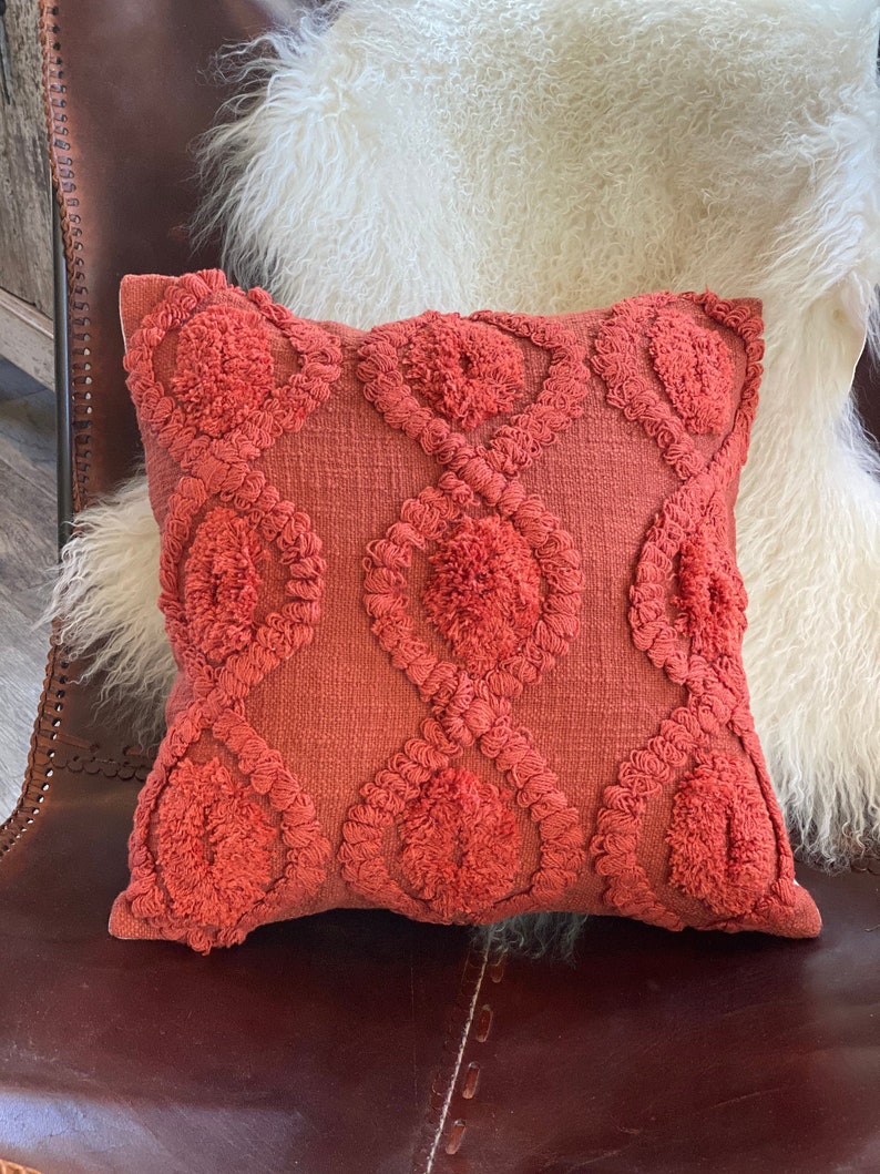 Burnt Red Boho Pillow Tufted Pillow Cover 18x18 pillow red Etsy