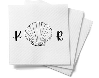 Custom Couple Name Shell Napkins: Coastal Beach Wedding, Nautical Theme