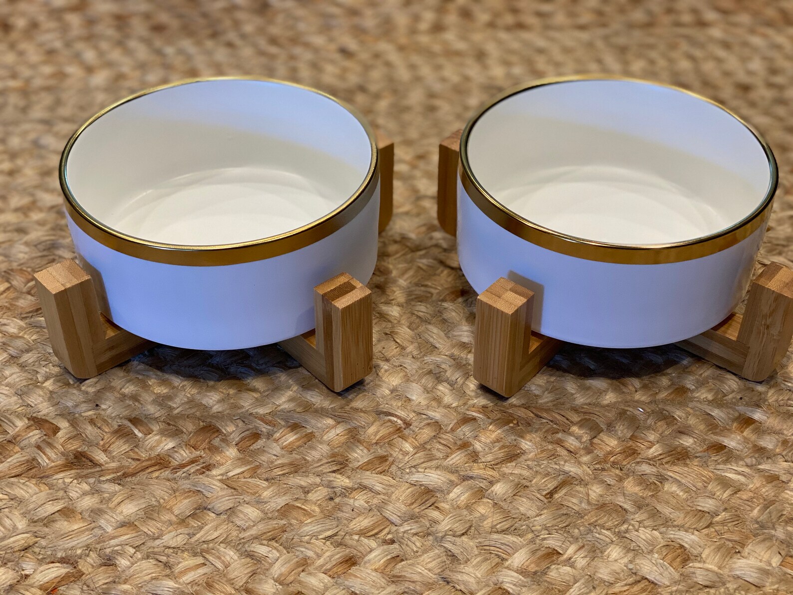 White Ceramic Dog Bowls on Wooden Stands White dog bowls with Etsy