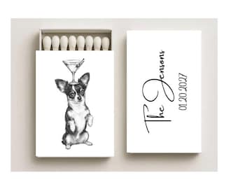 Custom Sketched Dog Matchboxes: Personalized Pet Wedding Favors, Event Decor
