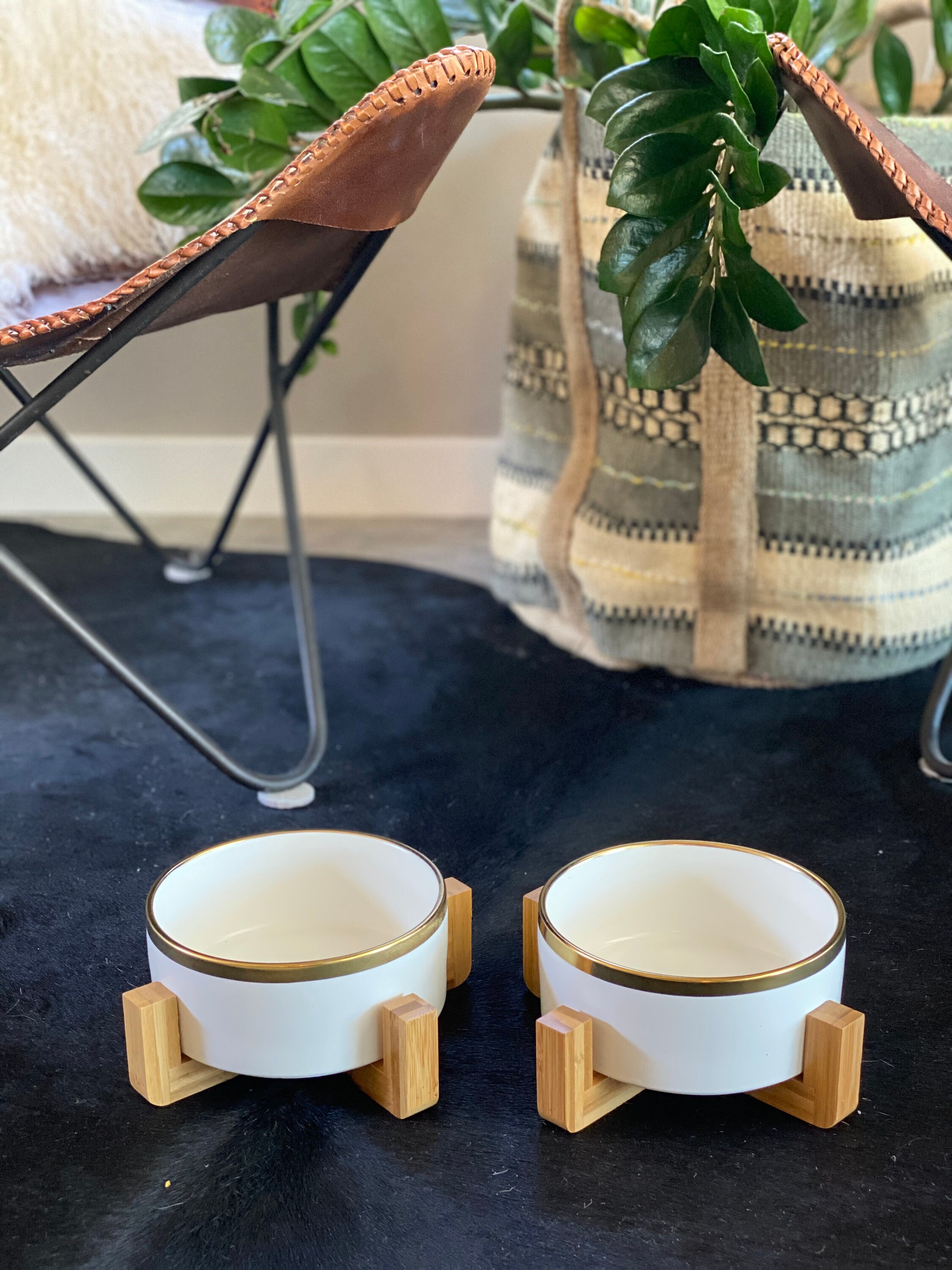 White Ceramic Dog Bowls on Wooden Stands White dog bowls with Etsy