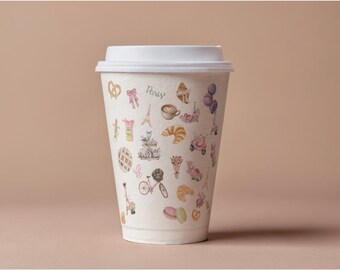 Custom Paris Cafe Coffee Cups, Full Wrap Print, Pink Stripe Design