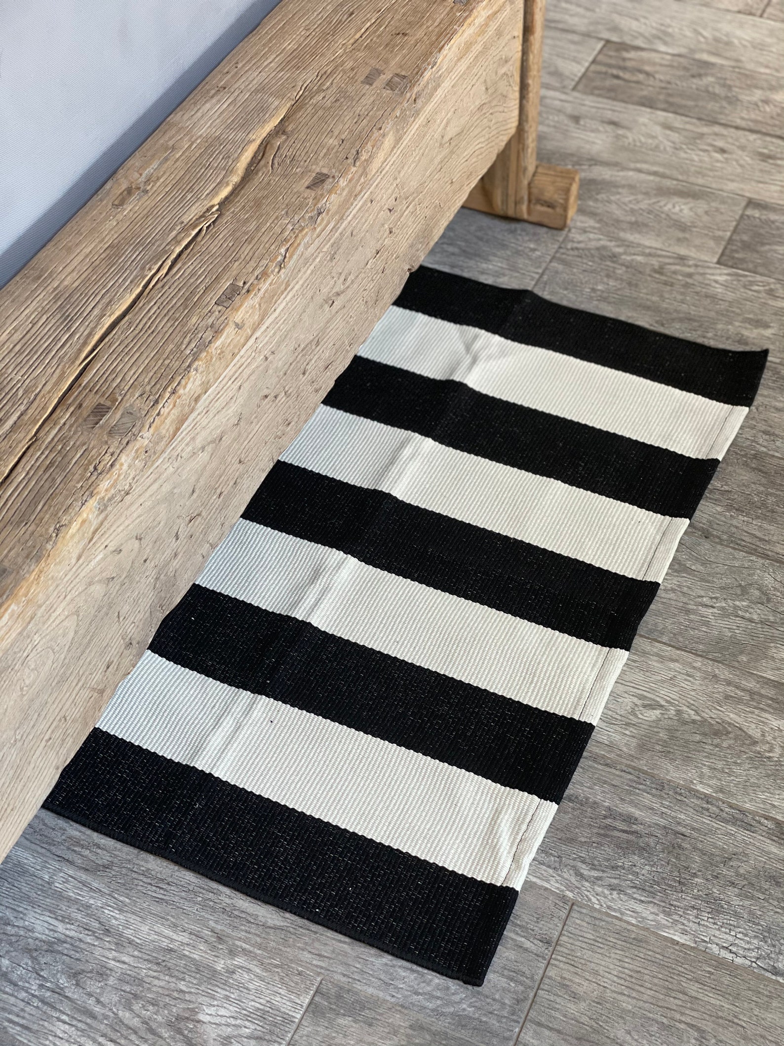 Black and Cream Rug Stripe Rug Lined Bath Mat Shower Mat Etsy