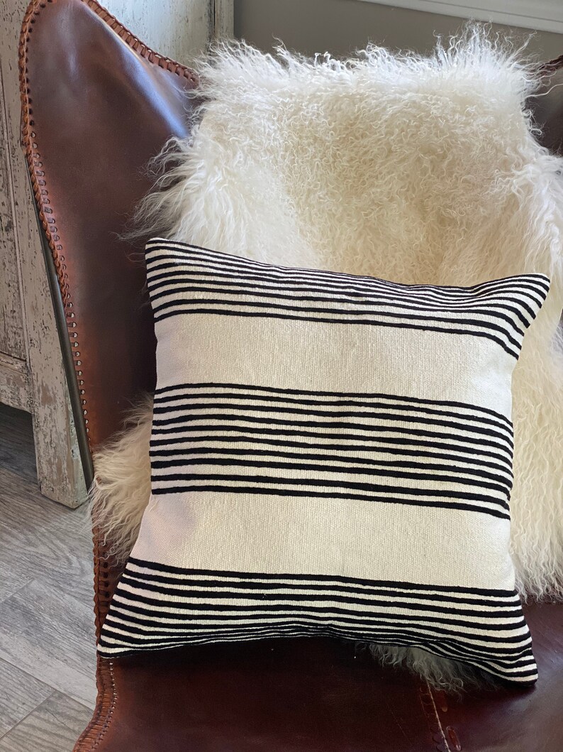 Boho Pillow Cover Black and Cream Striped Pillow Cover 18x18 Etsy