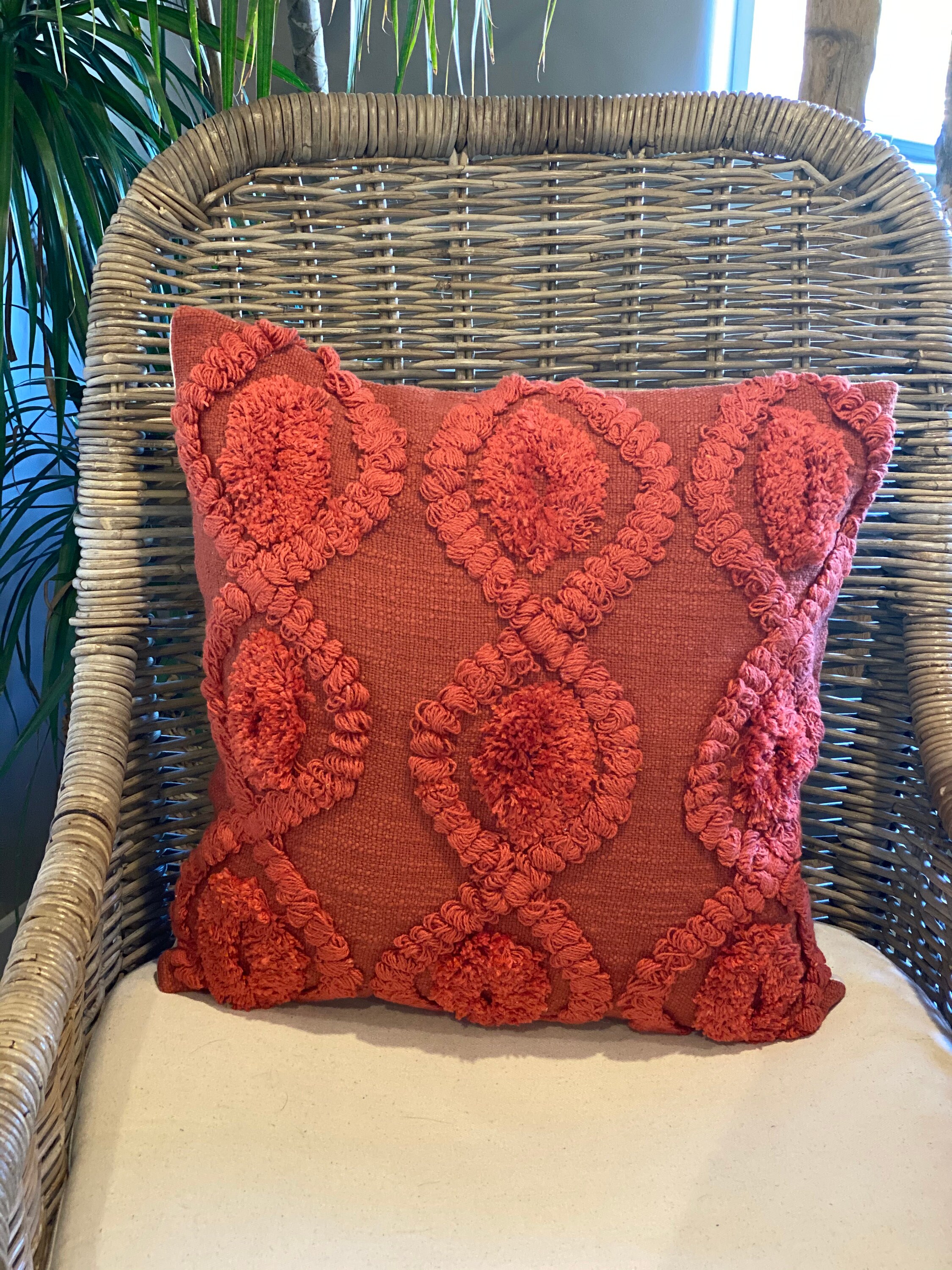 Burnt Red Boho Pillow Tufted Pillow Cover 18x18 Pillow Red Etsy