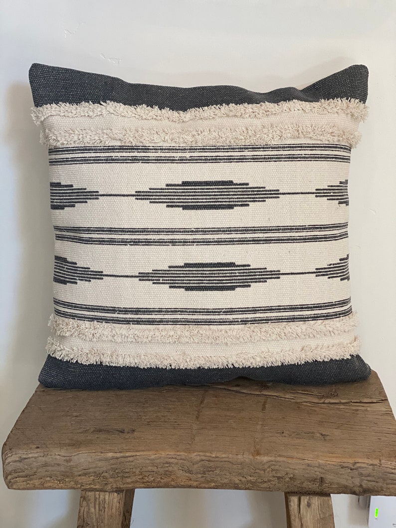 Grey and Cream Tufted Pillow Grey Boho Pillow Cover 18x18 Etsy