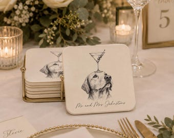 Personalized Pet Wedding Coasters: Custom Color Printed Drink Dog or Cat Coasters
