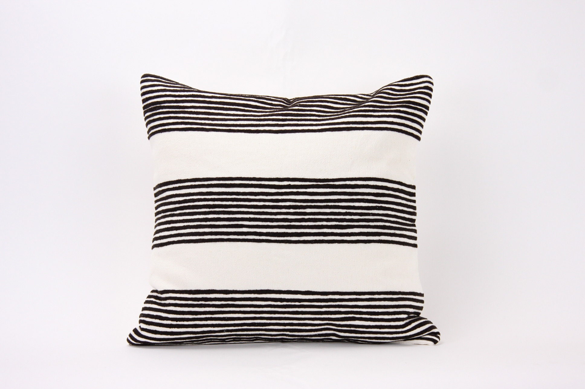 Boho Pillow Cover Black and Cream Striped Pillow Cover 18x18 Etsy