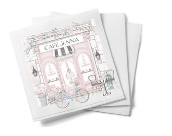 Personalized Paris Cafe Baby Shower Napkins: Custom Name & Date Decor