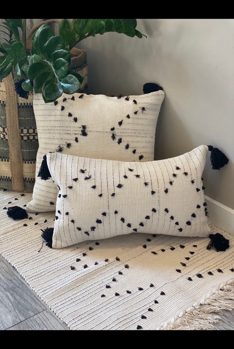 Boho Throw Pillow Cover Black and Cream Etsy