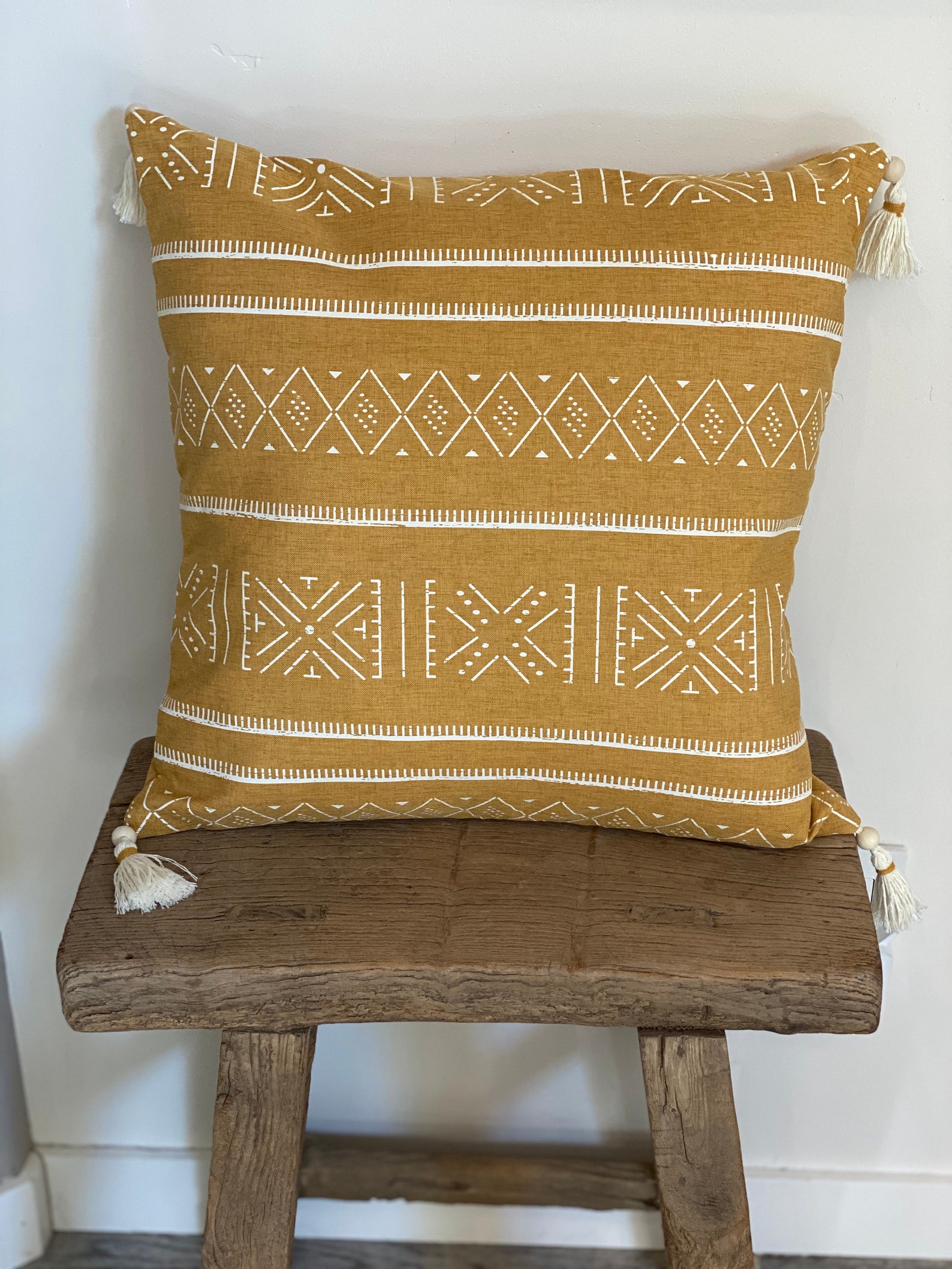 Boho Tribal Mustard Yellow Lumbar Pillow Cover Etsy