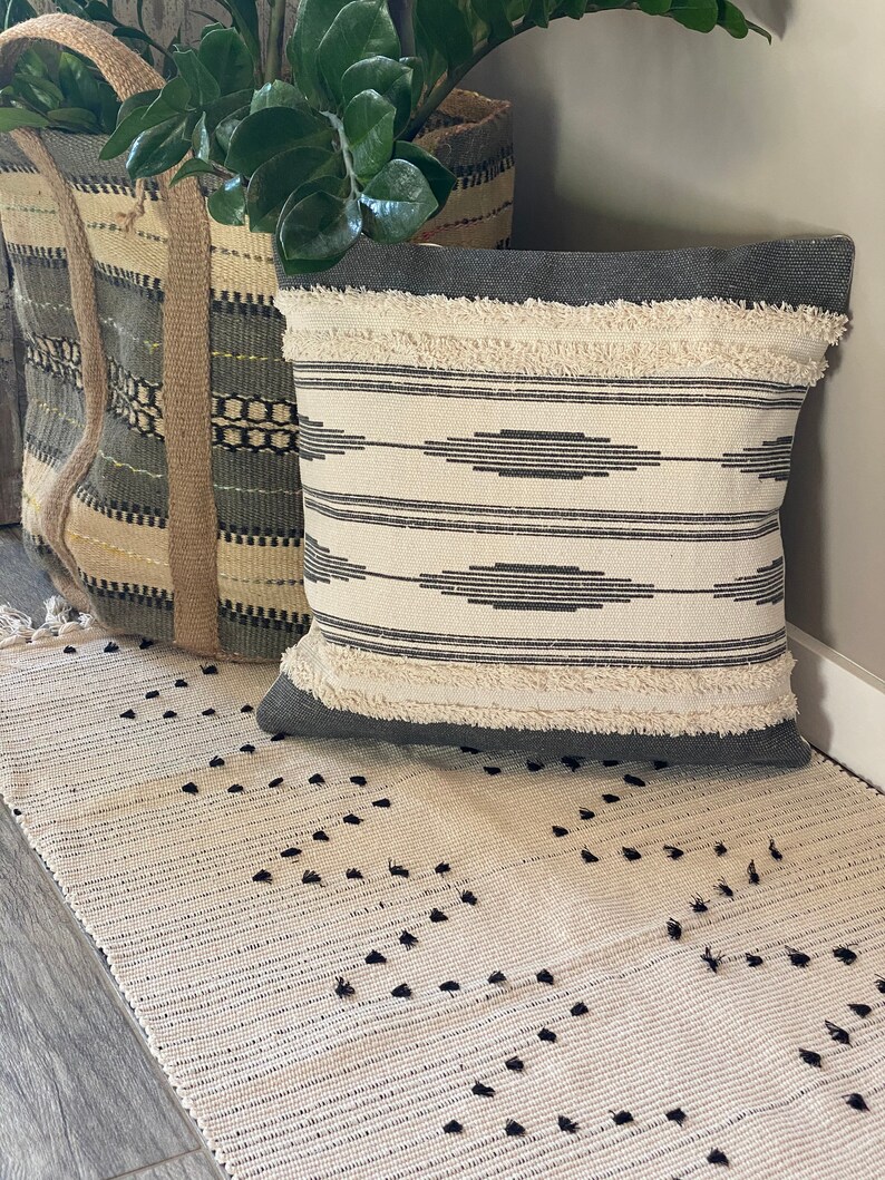 Grey and Cream Tufted Pillow Grey Boho Pillow Cover 18x18 Etsy