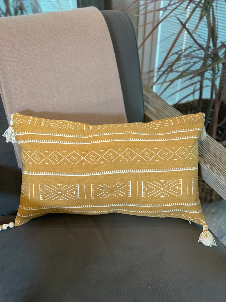 Boho Tribal Mustard Yellow Lumbar Pillow Cover Etsy