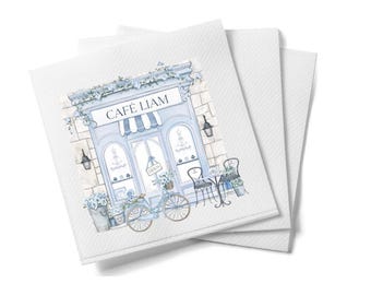 Personalized Paris Cafe Baby Shower Napkins: Custom Name, Date Decor
