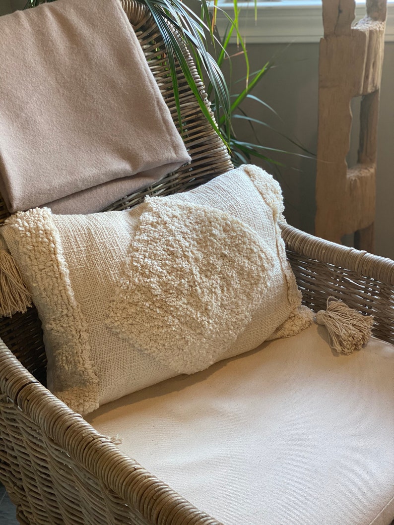 Boho Cream Tufted Lumbar Pillow Cover White Farmhouse Etsy