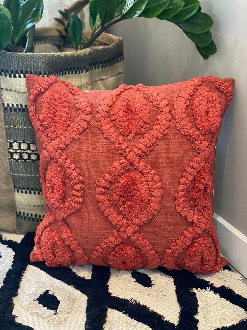 Burnt Red Boho Pillow Tufted Pillow Cover 18x18 pillow red Etsy
