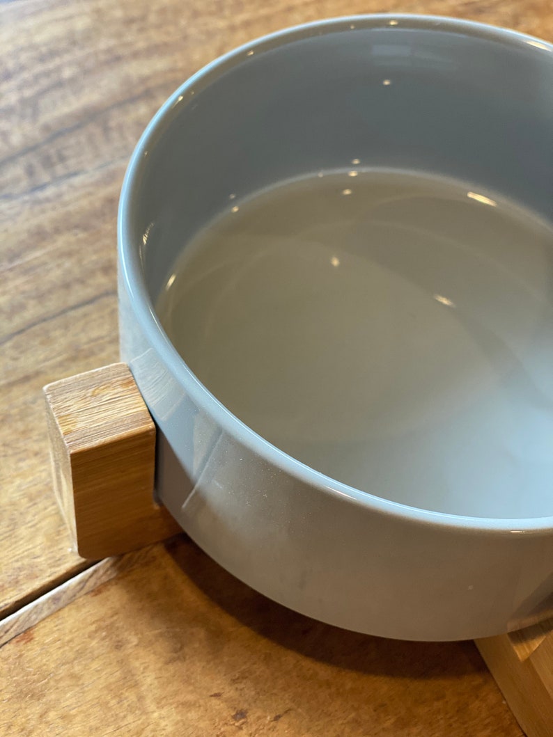 Grey glazed Ceramic Dog Bowls w/ Wooden Stand CUSTOMIZABLE Etsy