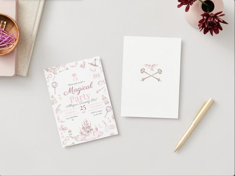 Pink Harry Potter Editable Birthday Party Digital Invitation, Harry