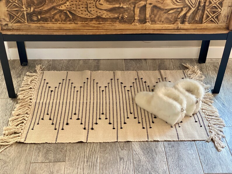 New Style Rug. Black and Cream Boho Small Area Rug Bathroom Etsy