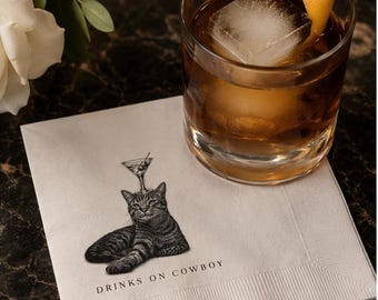 Personalized Cat Cocktail Napkins, Custom Wedding Reception Drink Napkins, Drawing of your Pet!