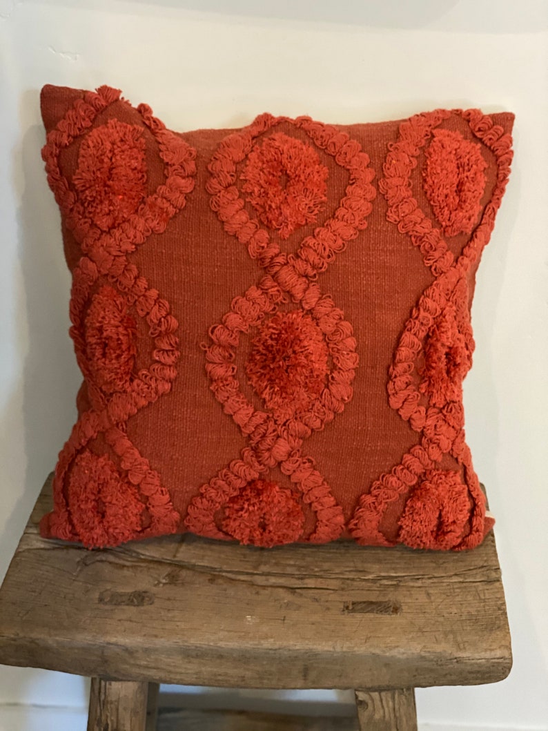 Burnt Red Boho Pillow Tufted Pillow Cover 18x18 pillow red Etsy
