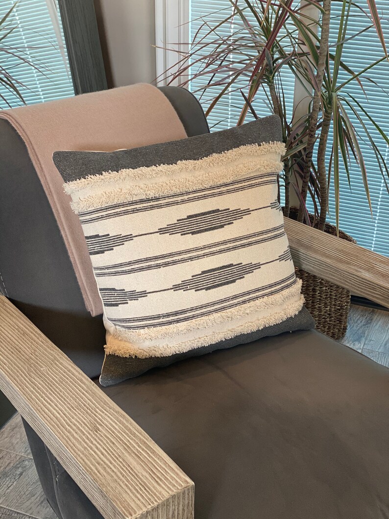 Grey and Cream Tufted Pillow Grey Boho Pillow Cover 18x18 Etsy