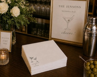 Personalized Cocktail Napkins, Custom Wedding Reception Drinkware, Rehearsal Dinner Party Supplies