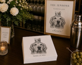 Personalized Cat or Dog Balancing Cocktail Napkins, Custom Wedding Reception Drink Napkins