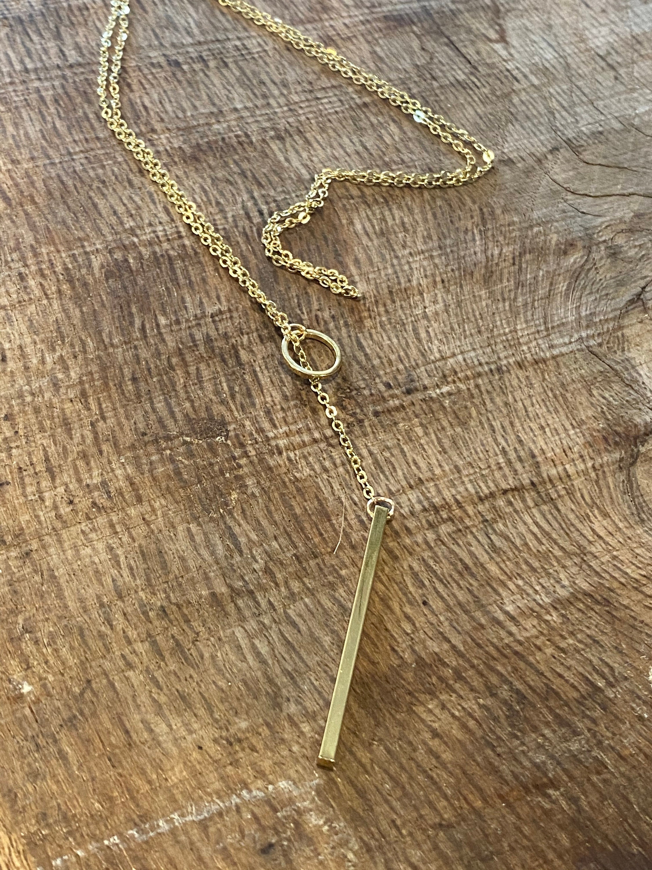 Gold Bar Pull Through Necklace Perfect for Layering Vertical Etsy