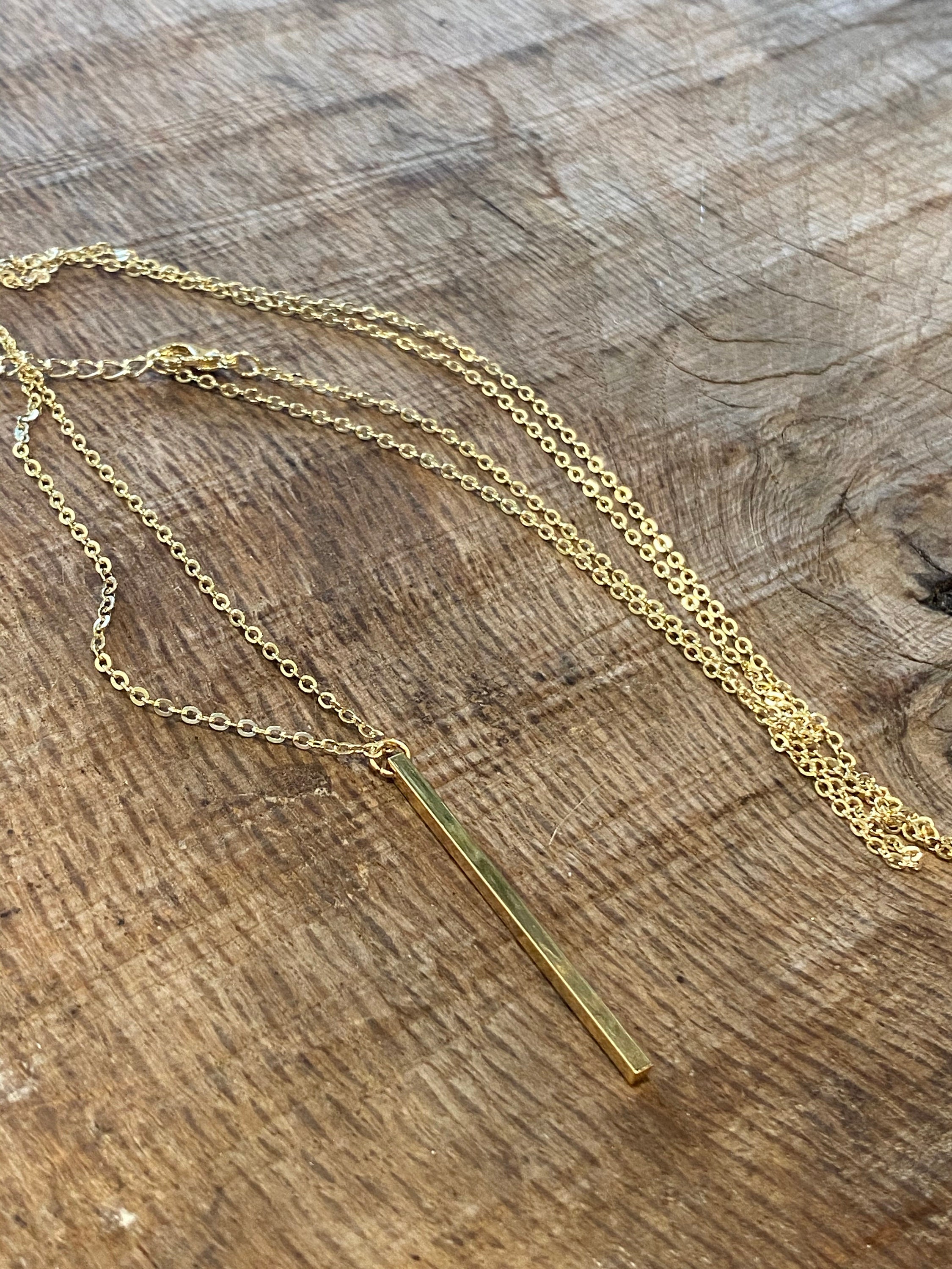 Long Vertical Gold Bar Necklace stacked necklaces boho jewelry Etsy