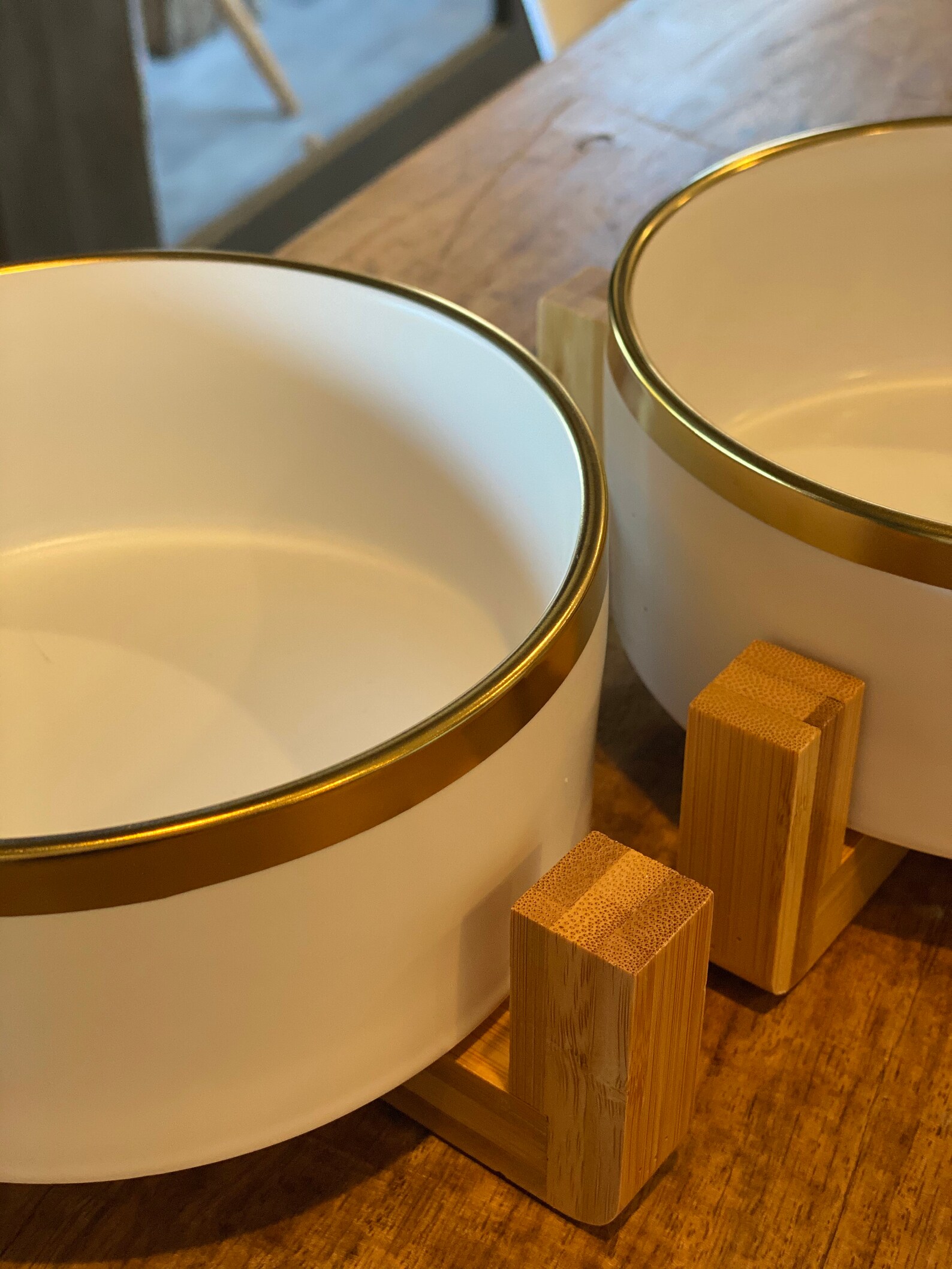 White Ceramic Dog Bowls on Wooden Stands White dog bowls with Etsy