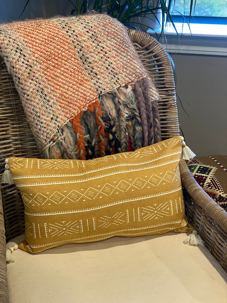 Boho Tribal Mustard Yellow Lumbar Pillow Cover Etsy