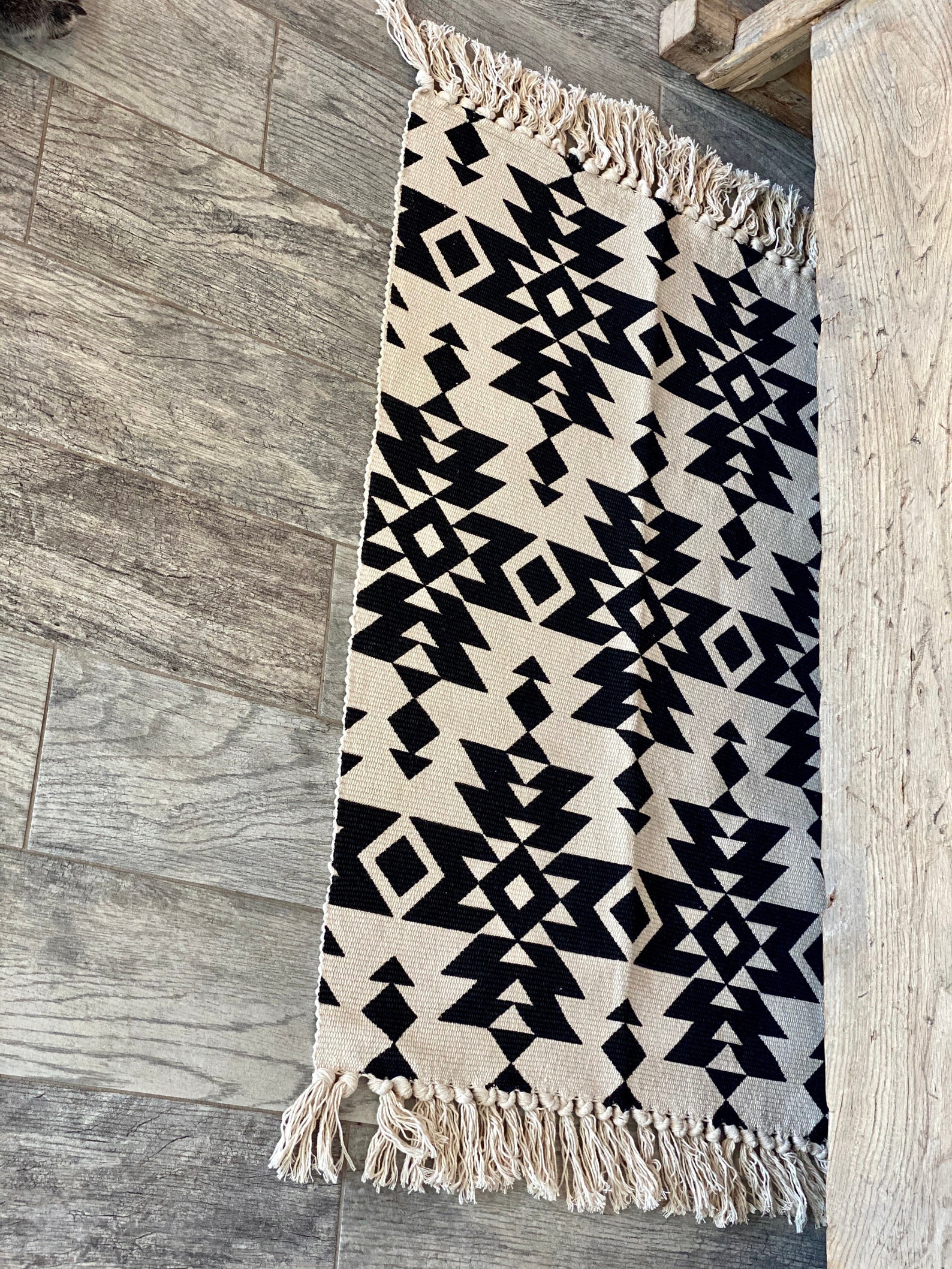 Black and Cream Boho Rug Small Area Rug Tribal Style Rug Etsy