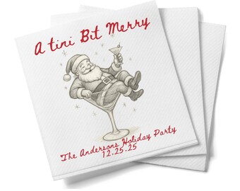 Personalized Christmas Cocktail Napkins: Custom Holiday Party Beverage Napkins
